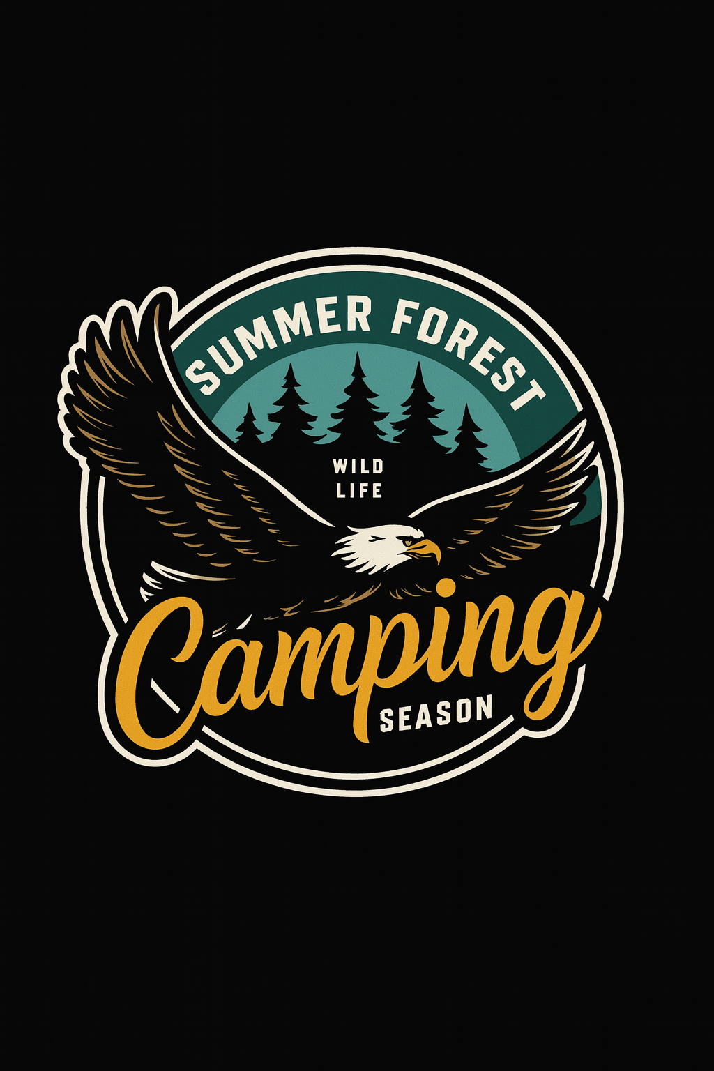 Summer Forest Camping Season Eagle Tee (Black)