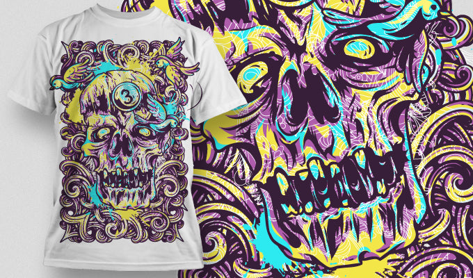 Vibrant Skull Graphic T-shirt (White)