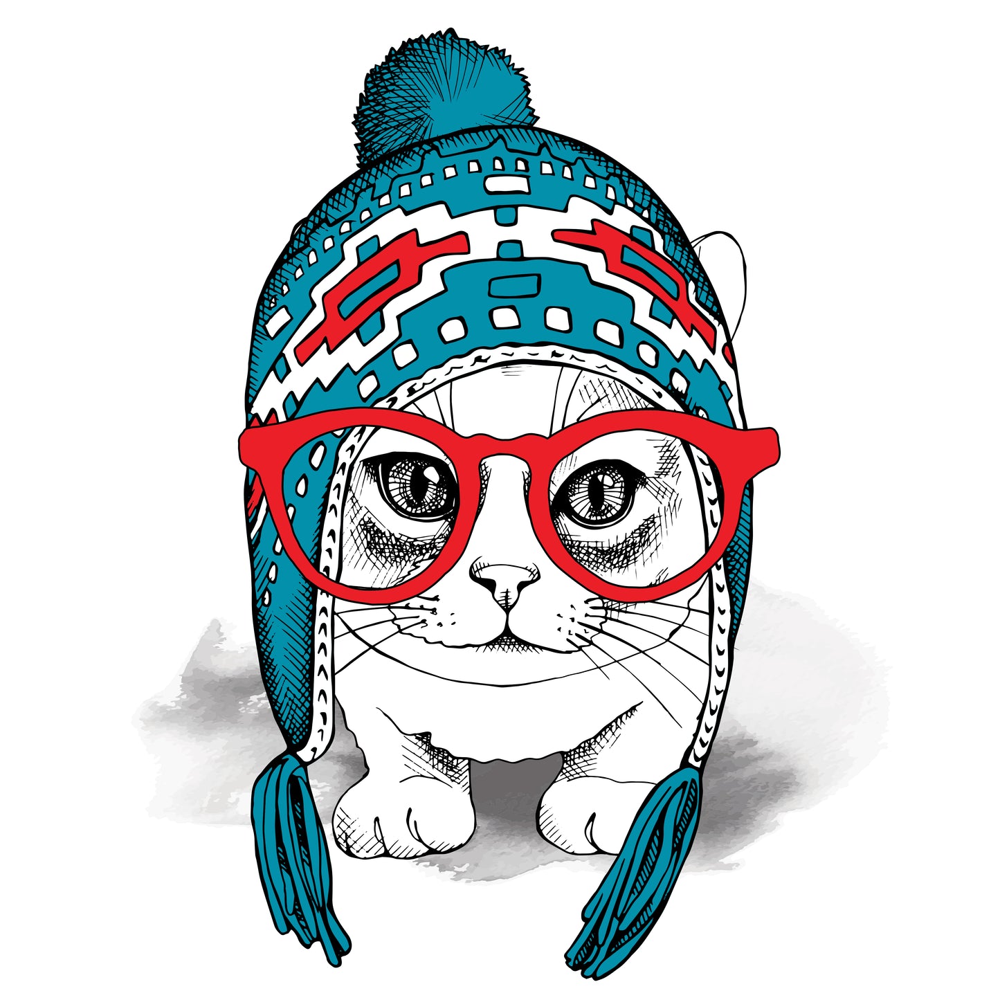 Cool Cat In Winter Gear (White)