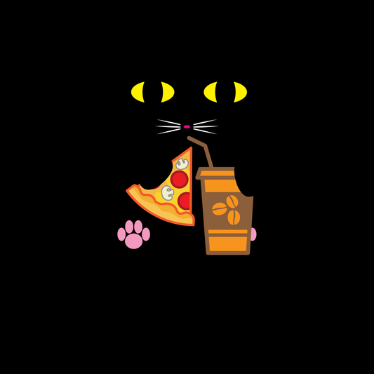 Playful Cat Eating Pizza (White)