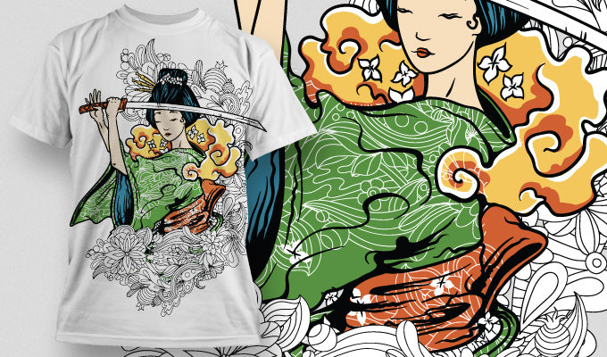 Artistic Samurai T-shirt Design (Black)