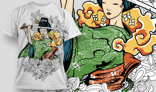 Artistic Samurai T-shirt Design (Black)