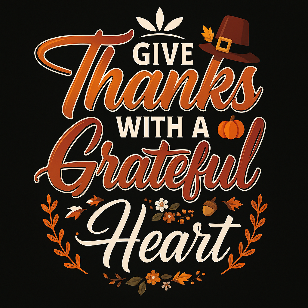 Thankful Heart Thanksgiving T-shirt (Black)
