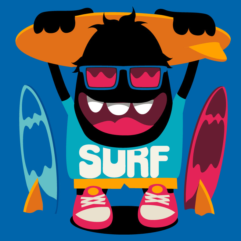Playful Surfing Character T-shirt (Black)