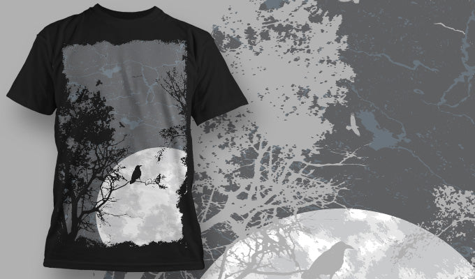 Moonlit Tree Silhouette T-shirt (Black)