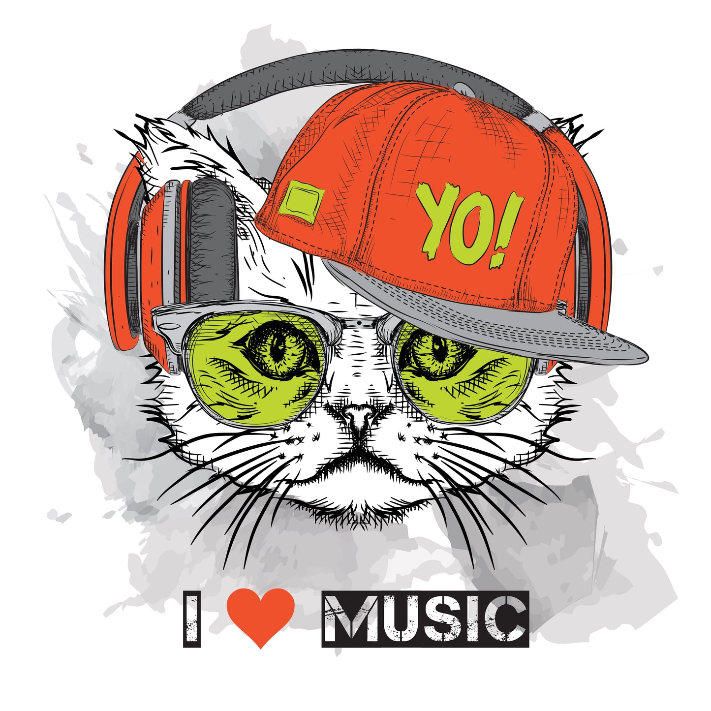Cat With Headphones Tee (White)