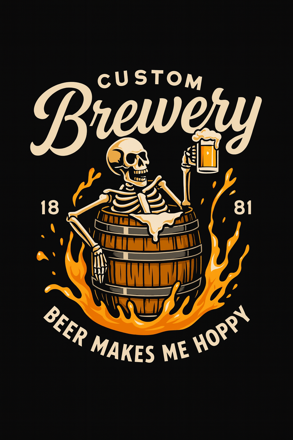 Custom Brewery Barrel Skull Tee (Black)