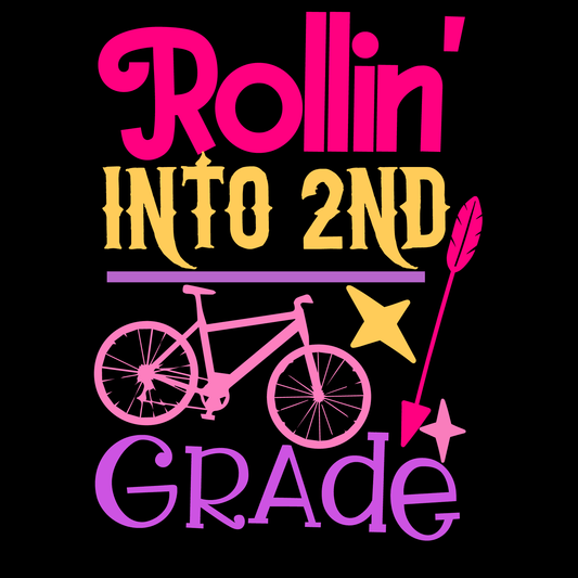 Rollin' Into 2nd Grade T-Shirt (Black version)