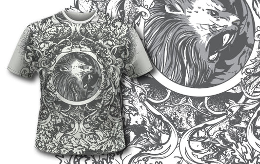 Artistic Lion Graphic T-shirt (Black)