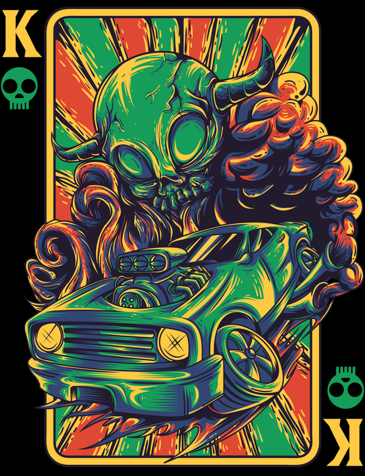 Vibrant Skull And Car Design (White)