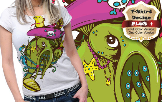Whimsical Octopus T-shirt Design (Black)