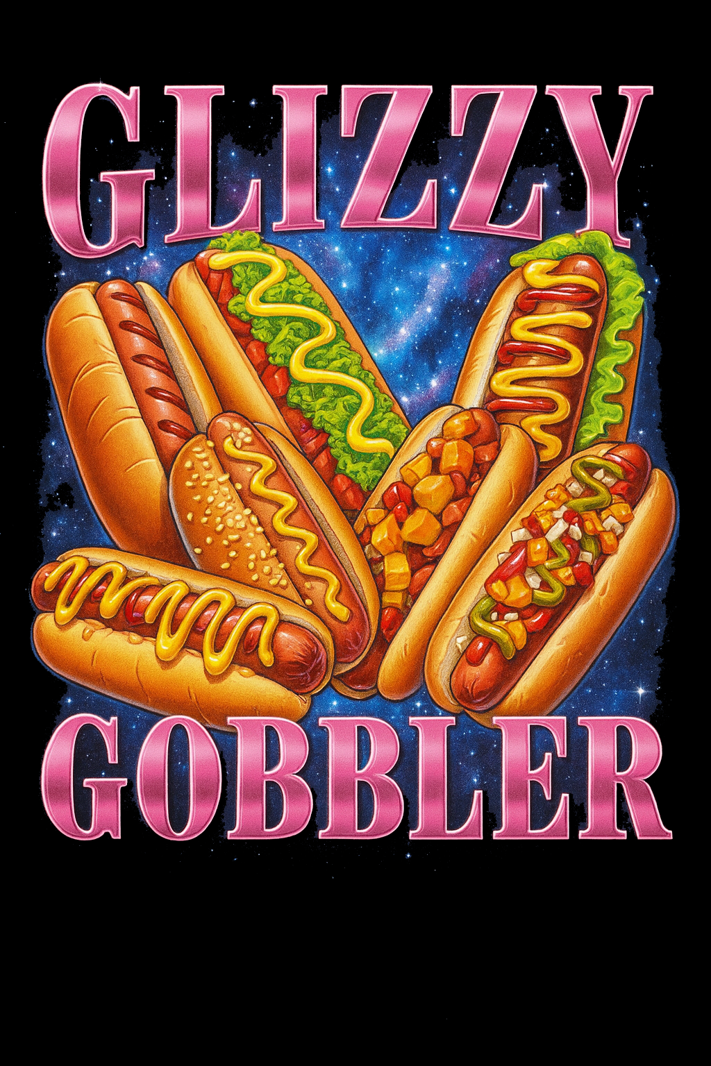 Glizzy Gobbler Hot Dog Galaxy Tee (Black)