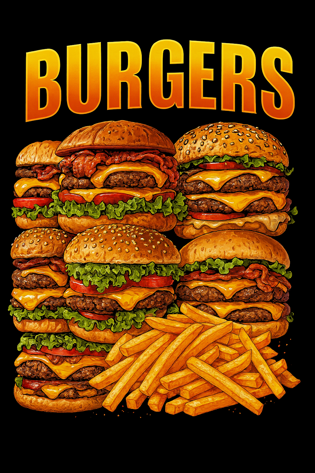 Stacked Burgers And Fries Tee (Black)