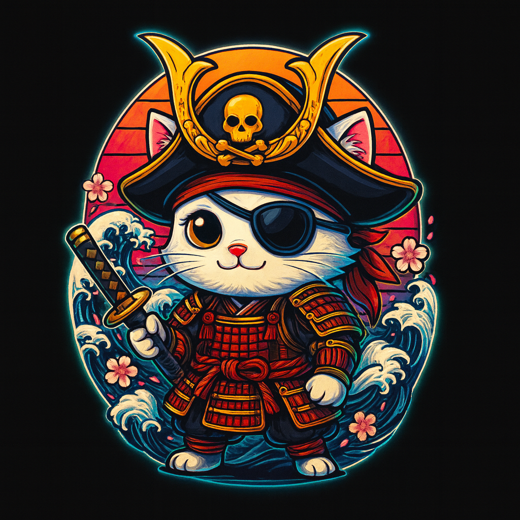 Pirate Samurai Cat — Tee (Black)