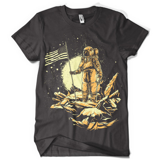 Astronaut With American Flag T-shirt (Black)