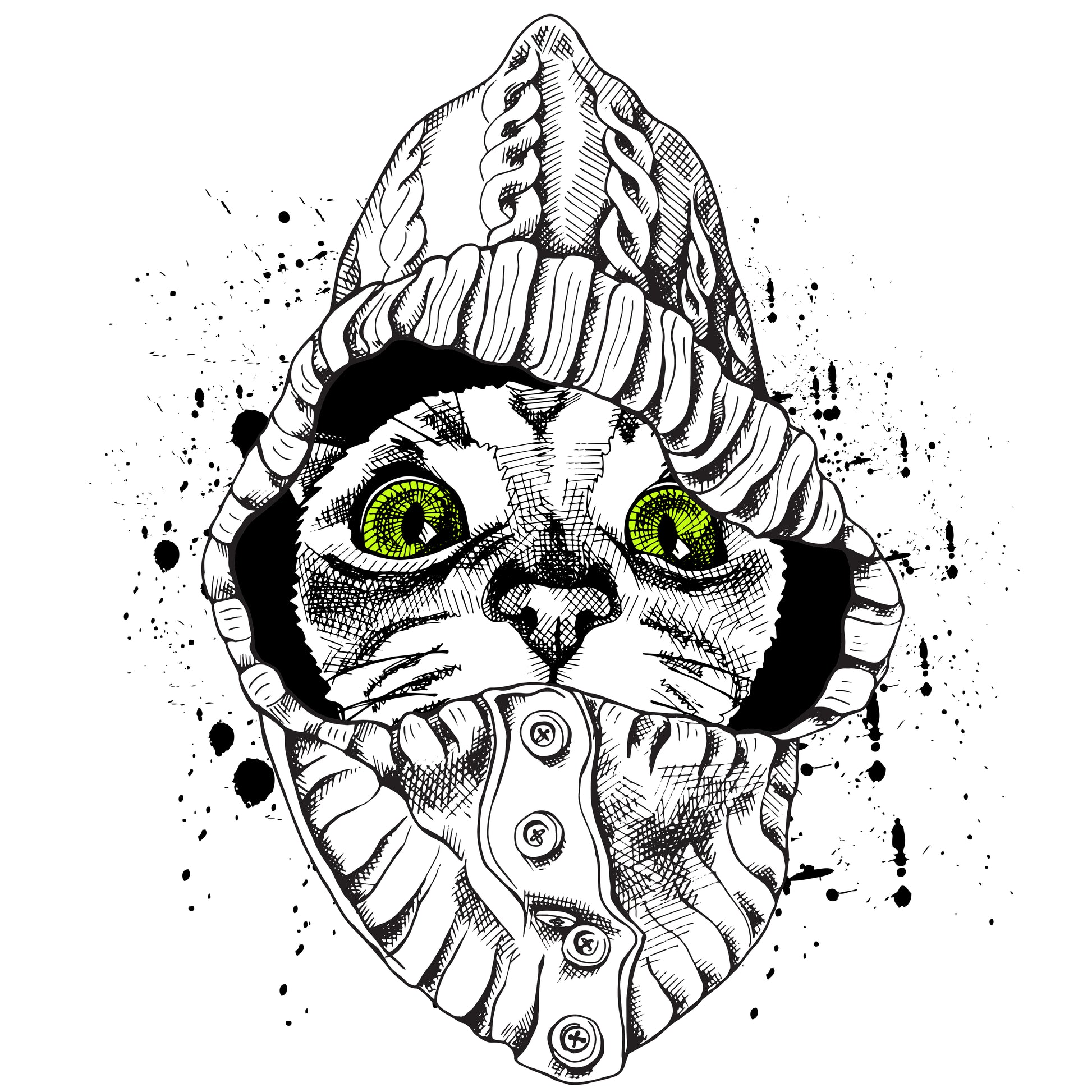 Cool Cat Hoodie Design T-shirt (Black)