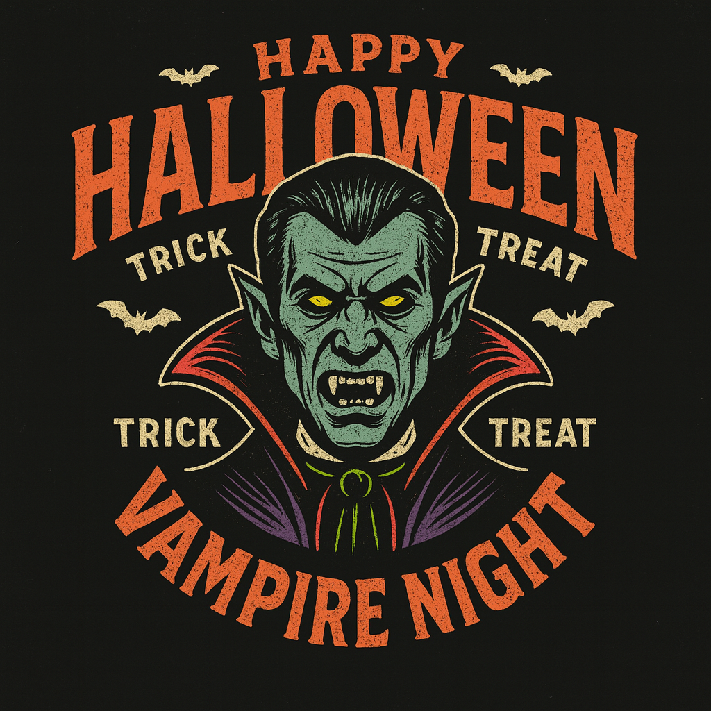 Vampire Night Happy Halloween Dracula Tee (Black)