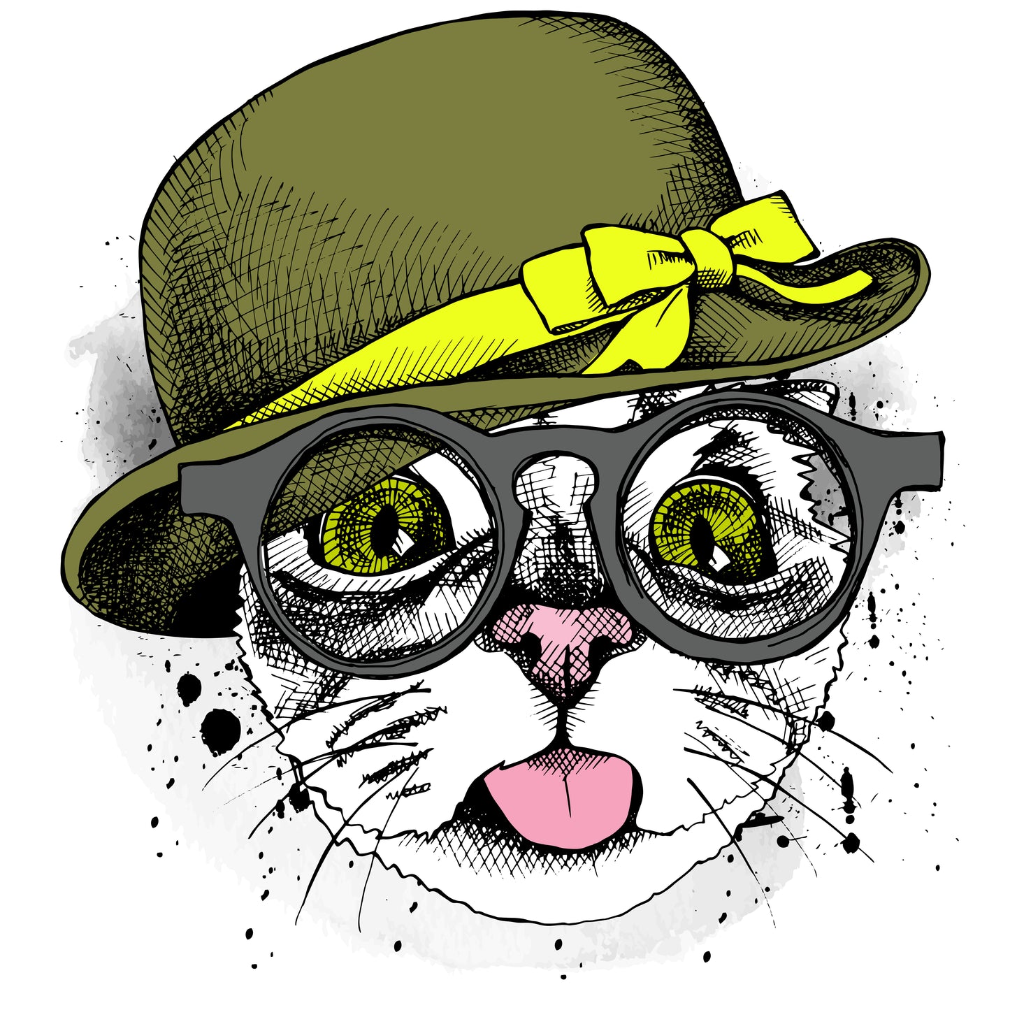 Whimsical Cat Illustration T-shirt (Black)