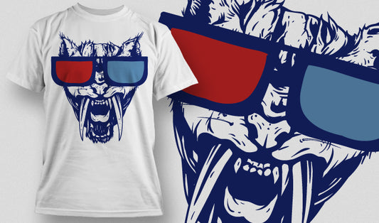 3d Glasses Cat T-shirt (Black)