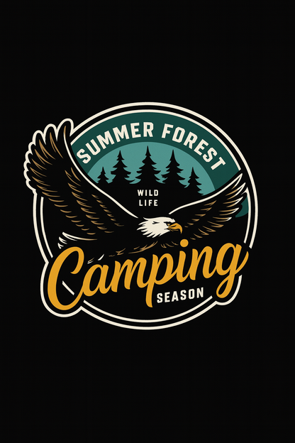 Summer Forest Camping Season Eagle Tee (Black)