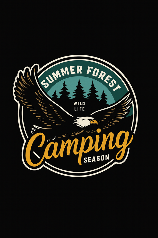 Summer Forest Camping Season Eagle Tee (Black)