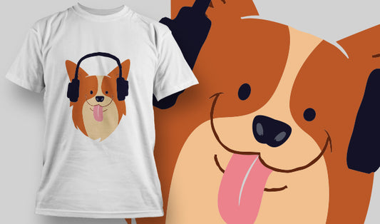 Cute Dog Headphones T-shirt (Black)