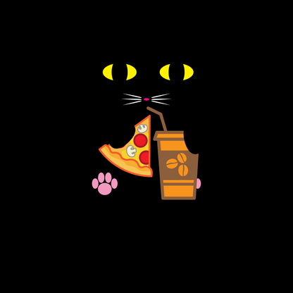 Playful Cat Eating Pizza (White)