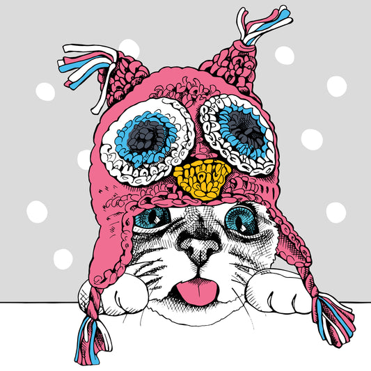 Cute Cat In Owl Hat T-shirt (Black)