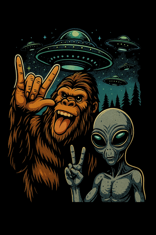 Bigfoot & Alien Space Selfie Tee (Black)