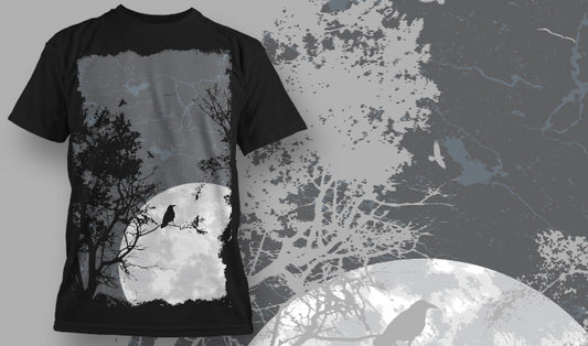 Moonlit Tree Silhouette T-shirt (Black)