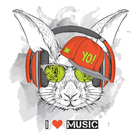 Retro Rabbit Headphones Tee (White)