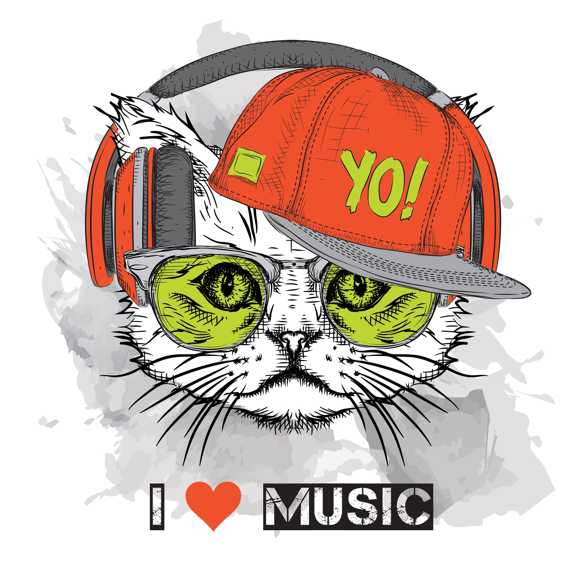 Cat With Headphones Tee (White)