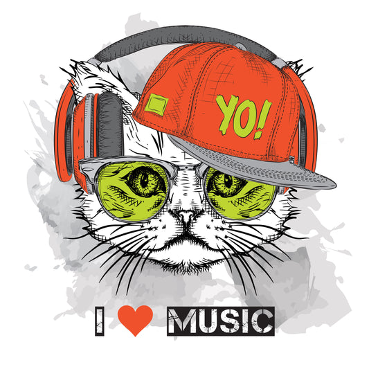 Cat With Headphones Tee (White)
