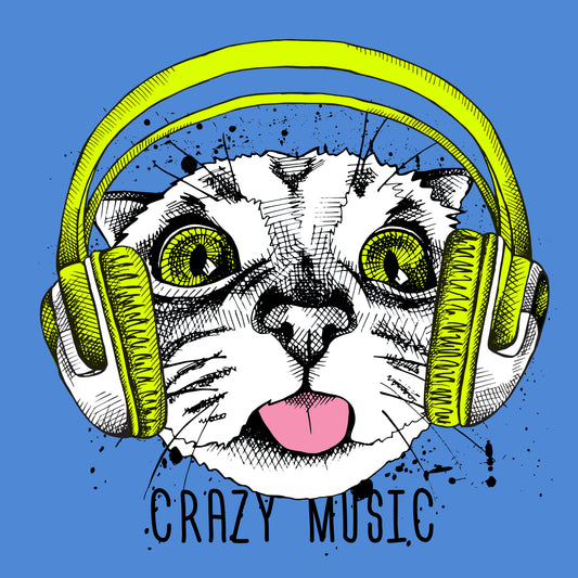 Playful Cat With Headphones (Black)