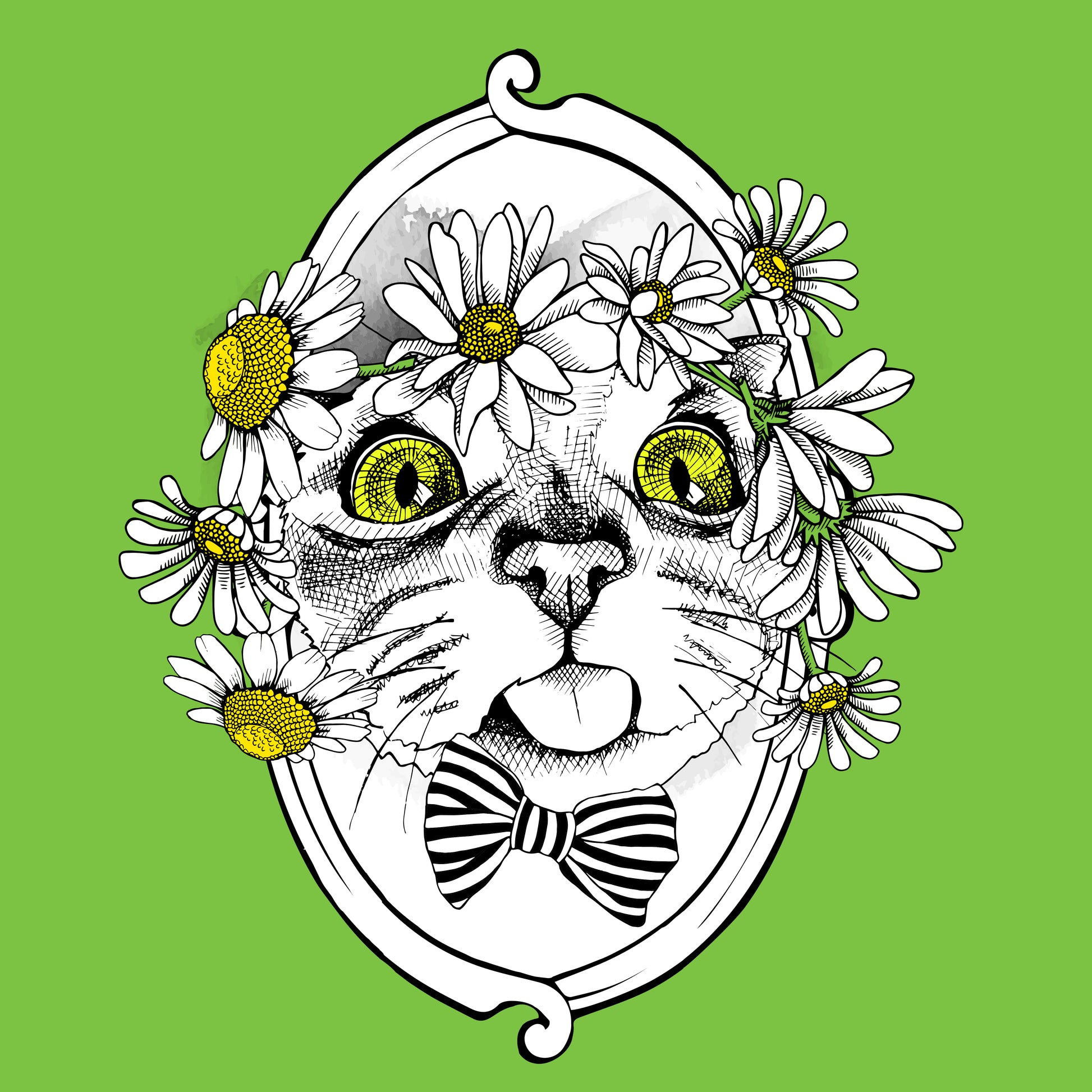 Floral Cat Design T-shirt (Black)