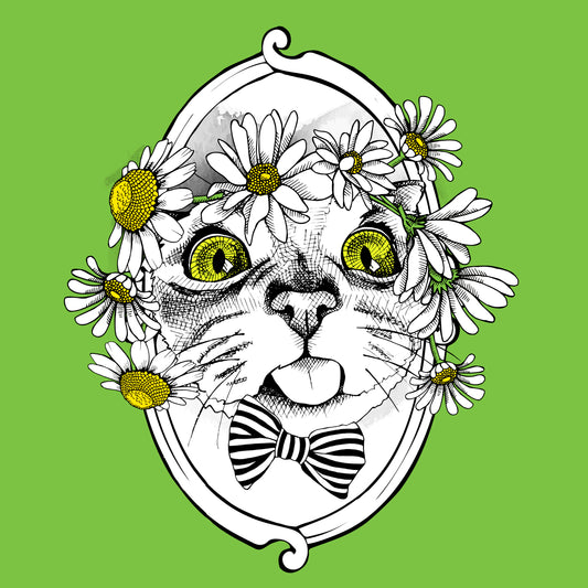 Floral Cat Design T-shirt (Black)