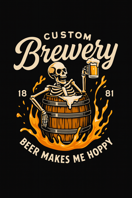 Custom Brewery Barrel Skull Tee (Black)