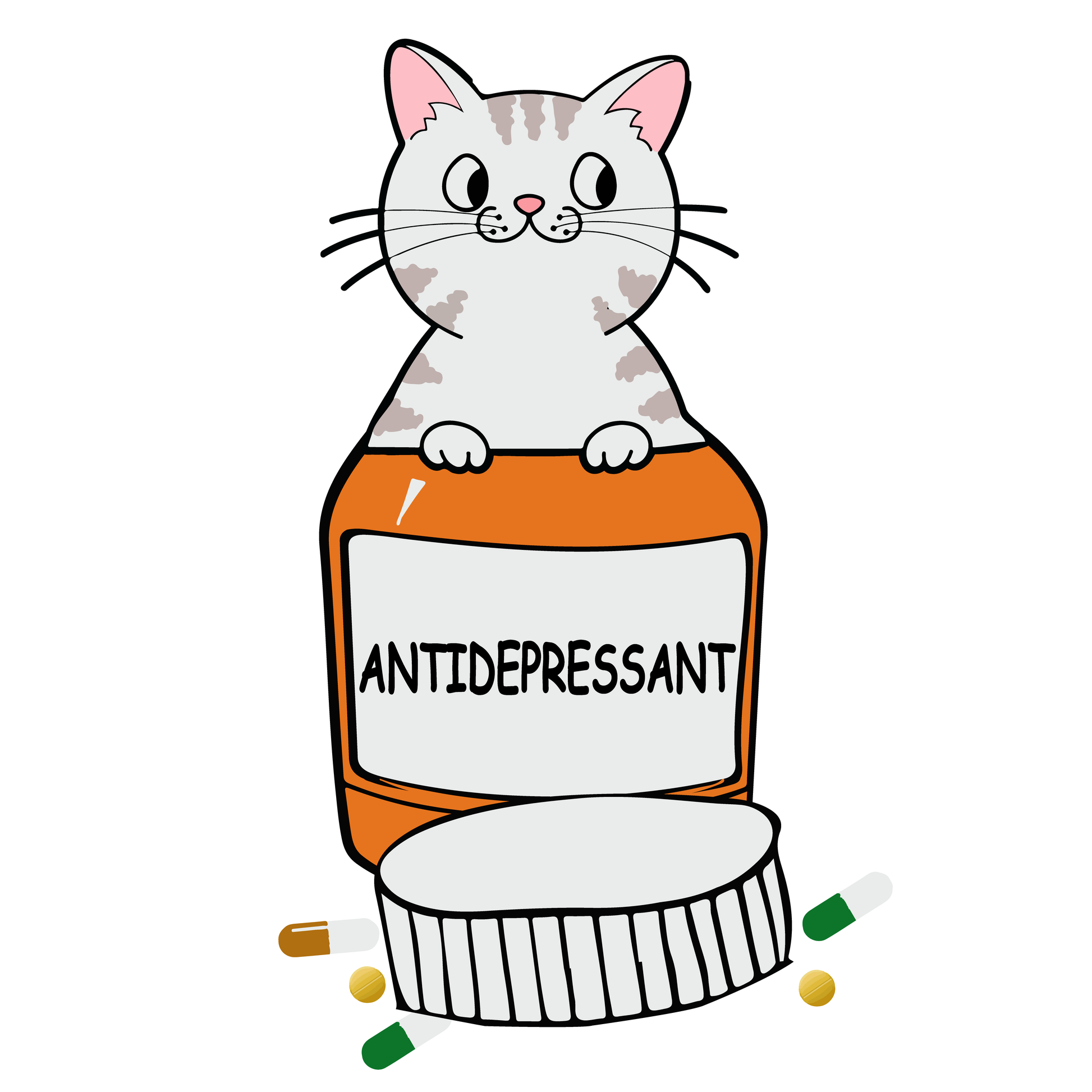 Cute Cat With Medicine Bottle (White)