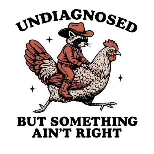 Undiagnosed Cowboy Raccoon Chicken Rider Tee (White)