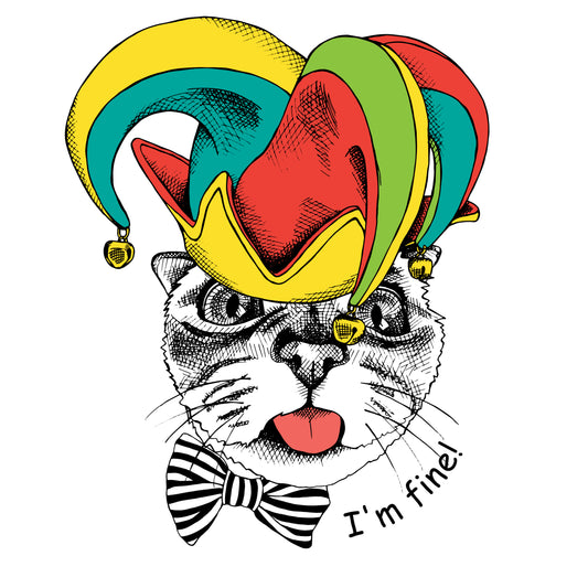 Playful Cat With Jester Hat (White)