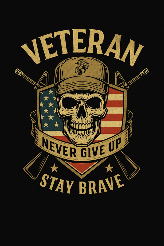 Veteran Never Give Up Stay Brave Shield Tee (Black)