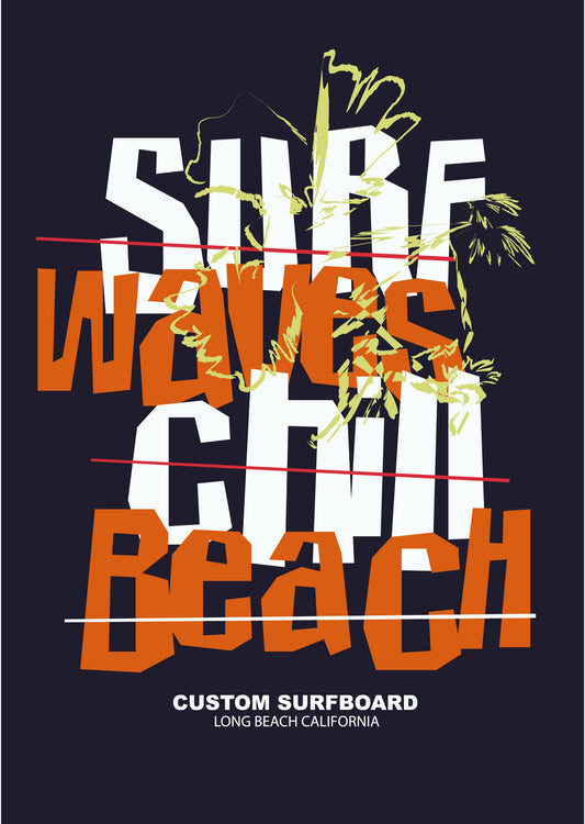 Surfboard Waves Beach T-shirt (Black)
