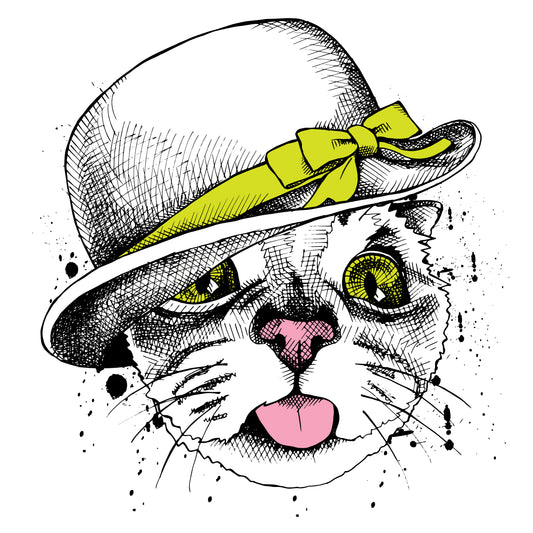 Stylish Cat With Hat T-shirt (White)