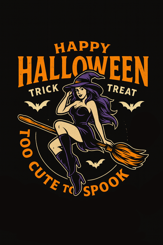 Too Cute To Spook Witch Halloween Tee (Black)