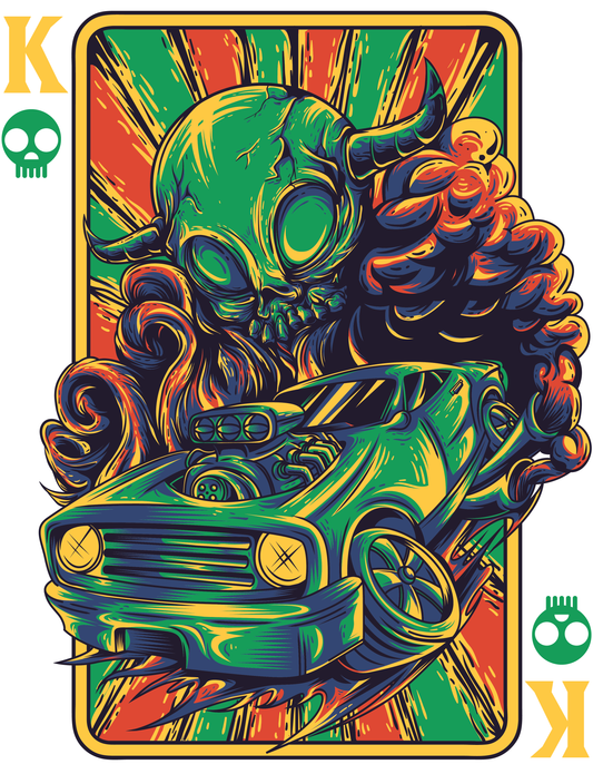 Vibrant Skull And Car Design (White)