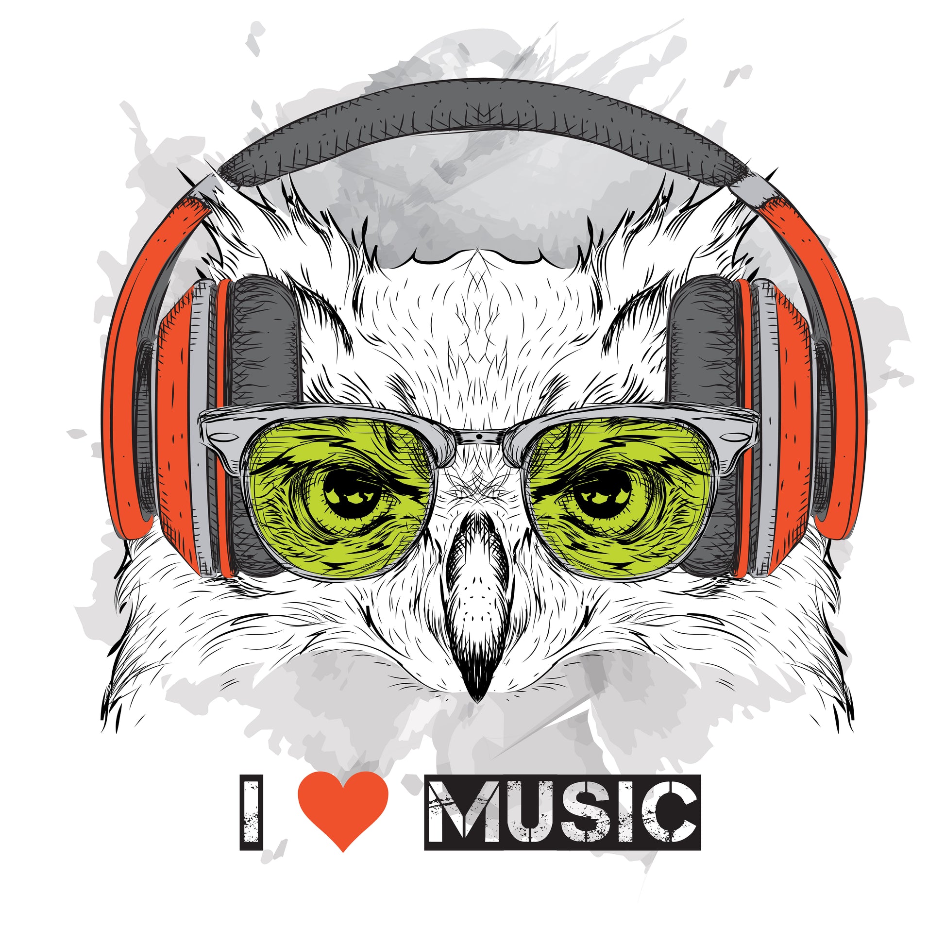 Owl With Headphones Tee (White)