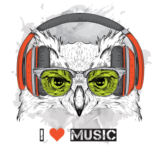 Owl With Headphones Tee (White)