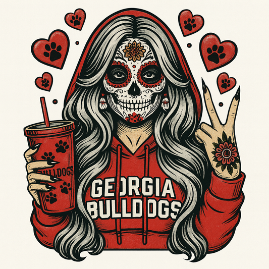 Georgia Bulldogs Sugar Skull Fan Tee (White)