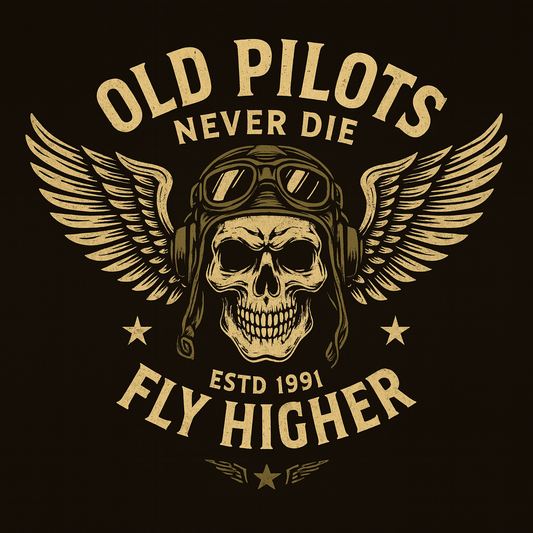 Old Pilots Fly Higher Vintage Aviator Skull Tee (Black)