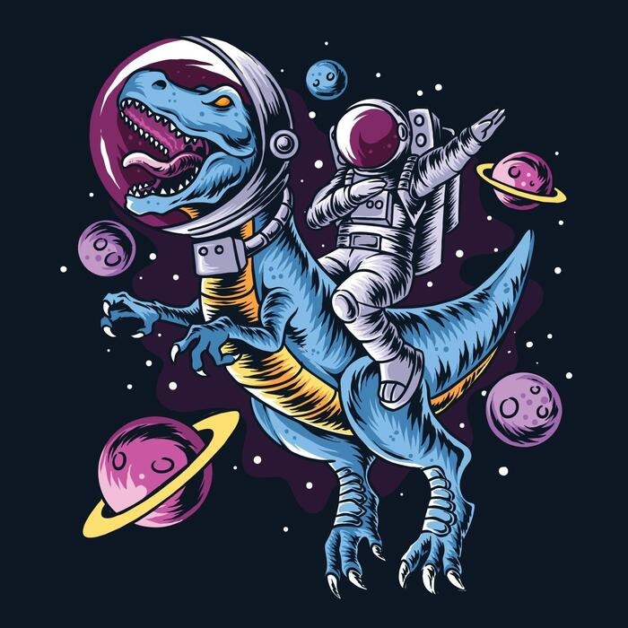 Astronaut Riding Dinosaur T-shirt (White)